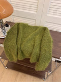Women's Trendy Simple Casual Green Soft All Match Knitted Sweater Female Chic O Neck Long Sleeve Loose Pullover Tops Y2K Jumper