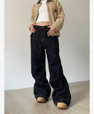 Grunge Black Jeans Women Y2k Vintage Oversized High Street Wide Cargo Denim Trousers Casual Baggy Straight Denim Pants
