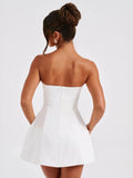 Summer Fashion White Mini Dress Female High Waist Patchwork Bandeau Backless Slim Party Dress Gown Women Elegant Dress New