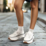 Pbong  Spring Hot Sale Of The Season Women's Low-Top Thick-Heeled Canvas Shoes Adhesive Flat Heel Single Shoes Rubber Outsole Pure