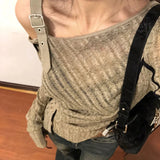 2000s Aesthetic Vintage T-shirts Women Sexy Y2k Punk Gyaru Long Sleeve Crop Streetwear Asymmetrical Top Slash Neck Tee