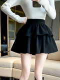 Pbong  Y2k Sweet Skirts Women Clothing High Waist Fashion Jupe Ruffles A-line Saia Korean Autumn Mini Skirt