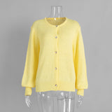 Pbong  New Autumn Women's Knit Cardigan Long Sleeve Solid Color O-Neck Button Up Loose Fit Soft Mohair Blend Fashion Sweaters