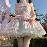 2000s Harajuku Vintage Lolita Dress Y2k Lace Strap One Piece Dress Korean Japan Style Kawaii Sweet Sleeveless Short Party Dress