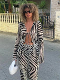 2023 Tracksuit Women Print Y2K Long Sleeve Top Shirts Bandage And Pants Sexy Two Piece Set Casual Outfits Party Clubwear