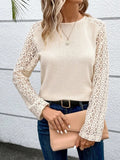 Pbong  T-shirt Autumn new solid color design sense lace stitching fashion personality long sleeve round neck casual