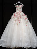 Pbong  White Floral Bustier Wedding Dress Exquisite Embroidery Heavy Embellishment Long Train High Waist Gown for Bride