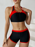 Zipper Bikini Set Two Piece Swimsuit Women With Shorts Sports Swimwear Female Bathing Swimming Suit Beach Wear Summer