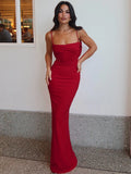 Spaghetti Strap Backless Sexy Maxi Dress Women Gown Summer New Fashion Solid High Waist Evening Beach Club Long Dress