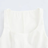 2025 Summer New Women Square Neck Crop T-shirt Casual Chic Sleeveless Slim White Black Crop Tank Tops Female Clothes
