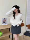 Fuzzy Sweater Hoodie Zip-Up Mohair-Knit Cardigan Women Long Sleeve Hooded Crop Top Knitwear Fall Winter Teen-girl Y2K Outfit