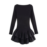 2025 New Spring Summer Retro Y2K A-line Short Dress Long Sleeve Tight Fashion Women Dresses O-neck Ruffle Chic Female Clothing