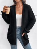 Spring women's solid color twist element loose mid-long pocket knitted cardigan coat