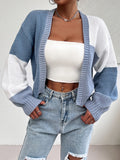 New color blocked off shoulder knitted sweater cardigan