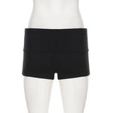 Pbong  Women's Casual Eyelets Flip Back Knitted Shorts Y2K Aesthetics Slimming Metal Diamond Decorate Mini Bottom Summer Versatile Wear