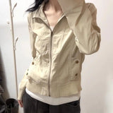High End Fashion Autumn Commuter Coats American Vinateg Punk All Match Slim Zipper Harajuku Japan Jackets Y2k Aesthetic Clothes