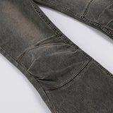 Pbong  Street Fashion Do Old Slimming Micro Flared Jeans Vintage Low Rise Folds Grey Pockets Full Length Trousers Fashion Denim Pants