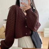 Cable Knit Cardigan for Women Long Sleeve Button-up Box-fit Crop Sweater Jacket Autumn Winter Teen-girl Y2K 90s Outfit