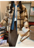 Vintage Faux Woolen Plaid Coat Women Fall Winter Long Sleeve Sweet Jacket Retro Preppy Style Korean Elegant O Neck New Tops