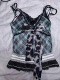 Pbong  2000s American Vintage Slim Sexy Camis Y2k Subculture Hot Girl Sleeveless Tops Harajuku Plaid Patchwork Dark Gothic Tanks Chic