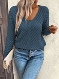 V-neck knitted off shoulder spring and autumn women's sweater can be worn externally