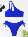 One Shoulder Bikinis Women Cut Out String Swimsuit Solid Sexy Swimwear Female Bathers Bathing Swimming Swim Suit Beachwear