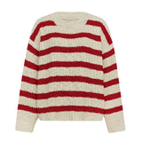 Striped Crew Neck Sweater Women Pullovers Long Sleeve Crewneck Knitted Jumper Ladies Fall Winter Casual Outfit