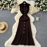 Brand Fashion Women Knitted Summer Dress Elegant Single-breasted Slim Waist Long Shirt Dress Office Lady Vestidos