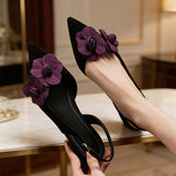 Flower Heeled Sandals Women's Pointed Toe Elegant Heels Shoes New Sexy Slingback Slippers Suede Fashion Party Mujer Sandalias