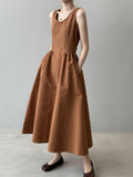 Fashion Sleeveless Long Dress Cotton Blend Solid Color Casual Summer New Dress A-line Backless Vacation Beach Dresses For Women