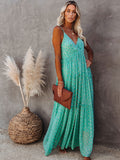 Long Dress Women Sleeveless V Neck Spaghetti Strap Summer Maxi Dress Boho Pleated Loose Beach Dress Robe Femme Vestido De Mujer