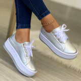 Pbong  New Comfortable Round Head Large Casual Lace up Women's Single Shoes Women's Matsutake Thick Sole Women's Shoes