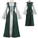 Pbong  Retro Costume Dress with Waist Tie And Square Collar for Halloween Cosplay Performance Traditional Chinese Stage Costume Women