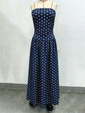 Pbong  Summer Polka Dot Strapless Sleeveless Long Dress Women Fashion Off Shoulder Slim Ruffles Dresses Elegant