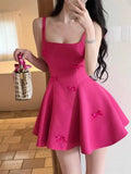 Pbong  Women's Sweet Hot Pink Mini Dress Sleeveless Square Neck A-Line Dress with Bow Decor Party bwear