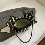 Women's Large Capacity Stripe Mesh Shoulder Bag Casual Summer Daily Beach Tote Bags New Trend Female Fashion Handbags
