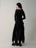 Deeptown Gothic Black Y2k Skirts Women Gyaru 2000s Lace Irregular Long White Skirt Streetwear Irregular Ruffle Skirts Aesthetic