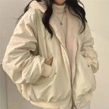 Winter Thicken Warm Parkas Women Fashion Double Sided Hooded Fleece Coat Ladies Korean Loose Long Sleeve Zip Up Jackets