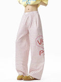 Pbong  Streetwear Women Plaid Wide Leg Pants High Waist Hip Hop Letter Loose Trousers Spring Summer Harajuku Bf American Vintage Pant