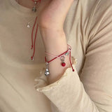 Fashion Red Apple Pendant Bracelet For Women Girls Sweet Cute Fruit Pink Woven Rope Adjustable Bracelet Jewelry Gift