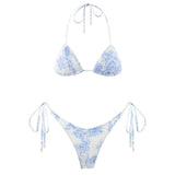 Sexy Micro Bikini Side Tie Thong Two-Piece Swimwear Halter Swimming Suit For Women Floral Print Biquini Ladies Bathing Suit