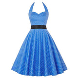 Summer Vintage Hepburn Style Dress Embroidered Neck Hanging Print High Waist Cotton No Sleeve Full Skirt Length A-Line Dress