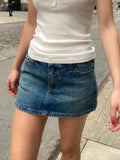 Vintage Denim Straight Mini Skirts Women Sexy Low Waist Pockets A-line Short Faldas Casual Streetwear Summer Cotton Skirt Y2k