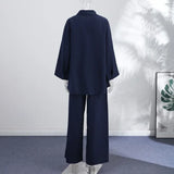 Pbong   Loose Women's Shirt Pant Set Casual Single-breasted Turndown Collar Top High Waist Wide Leg Pants Female Suit Summer New