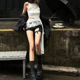 High Street Sweet Cool O Neck Sleeveless Camisoles Personality Lrregular Hollow Out T Shirts Harajuku Gothic Y2k American Tops