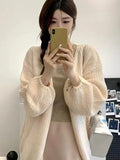 Lazy Wind Retro Cardigan Women Casual Loose Long Sleeve Korean Knitted Sweaters Coats Vintage Fall Winter Simple Solid Tops New