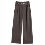 Pbong  Gray Woolen Suit Pants Women's Autumn Winter Thick Wide Leg High Waist Straight Cut Slim Casual Floor Length Trousers