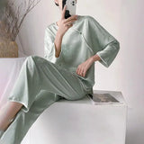 Pbong  Vintage Chinese Pajamas Long Sleeve Shirt&pants Home Clothes Women Spring Summer New Pyjamas Set Rayon 2PCS Nightwear Sleepwear