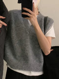 Women's Sweater Vest Sleeveless V-Neck Pullover Knitted Vest Top French Effortless Chic Knitwear Autumn Winter