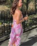 Flower Print Dress Woman Summer Strapless Splits Irregular Tassel Patchwork Backless Bandage Party Skinny Vestidos